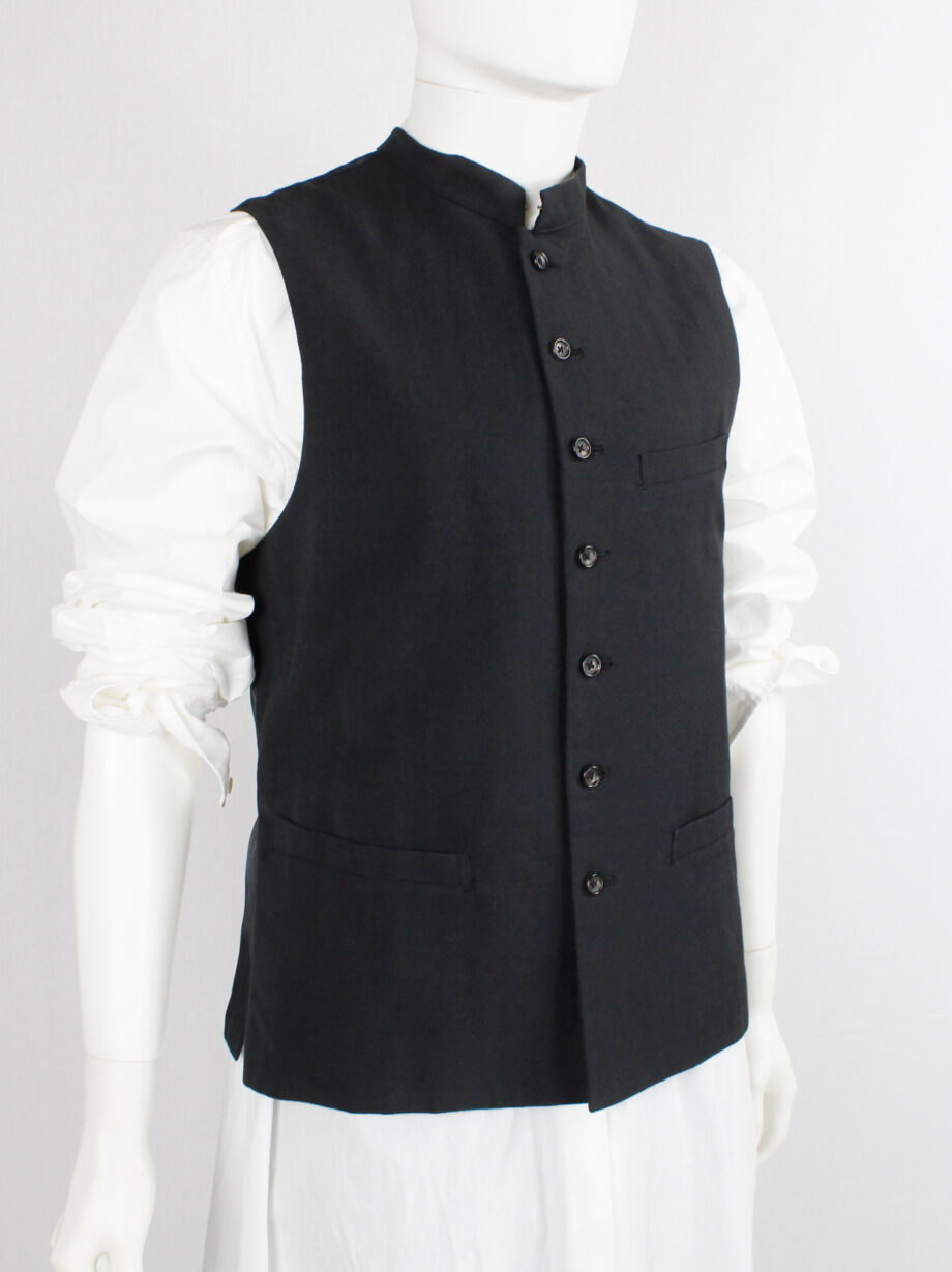 vintage Y’s for Men black minimalist button up waistcoat with belted back 90s archive (13)