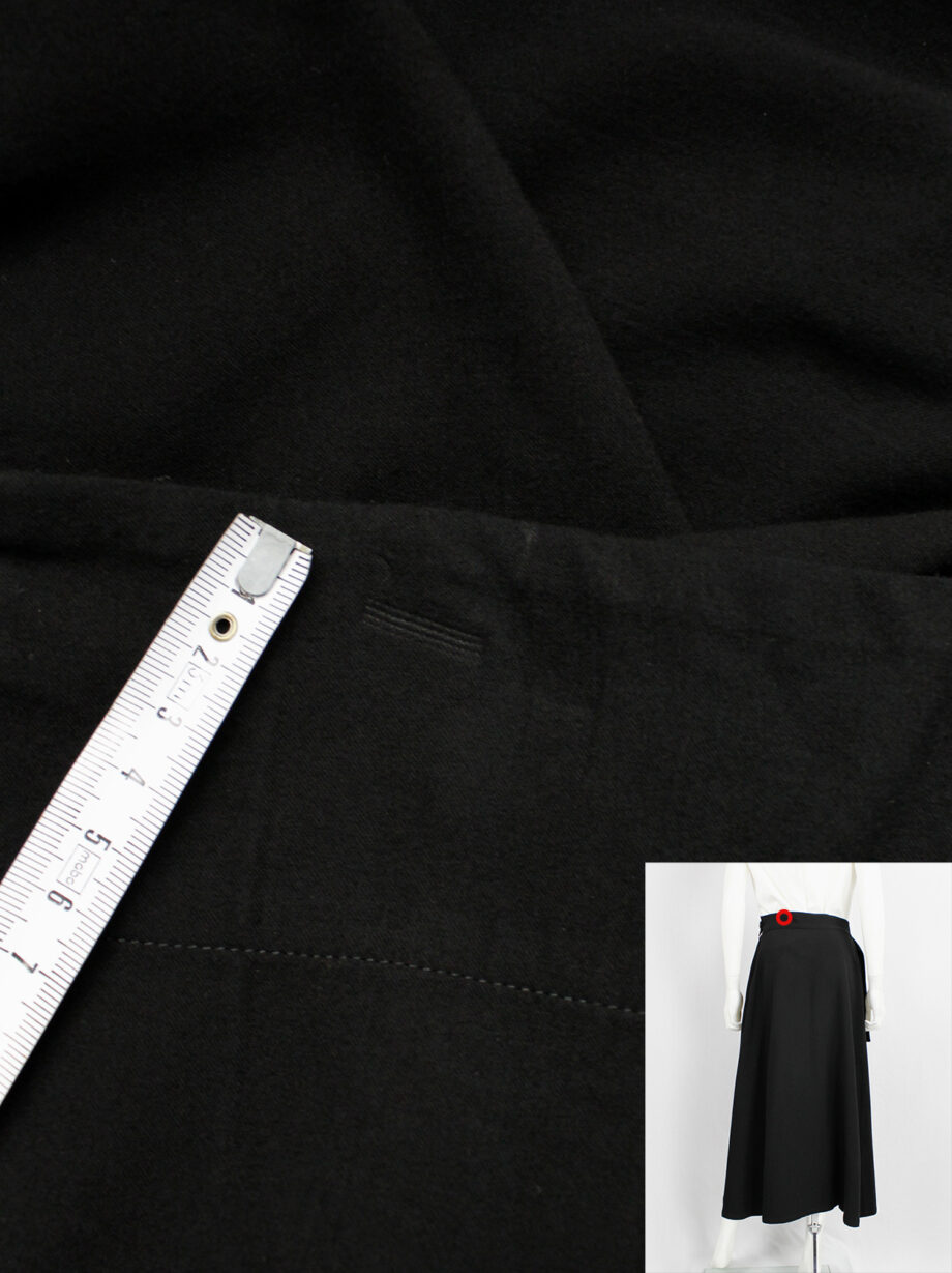ys Yohji Yamamoto black cut out skirt with side drape and belt (10)