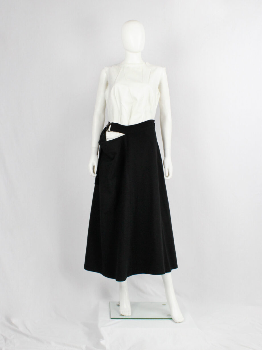 ys Yohji Yamamoto black cut out skirt with side drape and belt (3)
