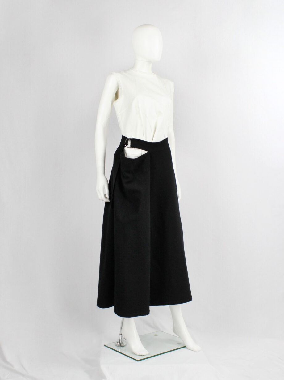 ys Yohji Yamamoto black cut out skirt with side drape and belt (4)