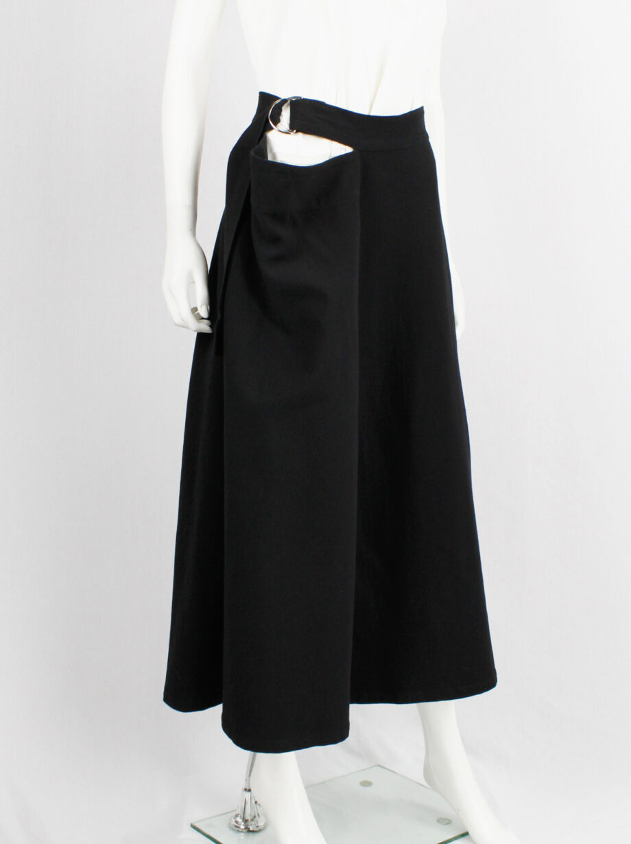 ys Yohji Yamamoto black cut out skirt with side drape and belt (5)