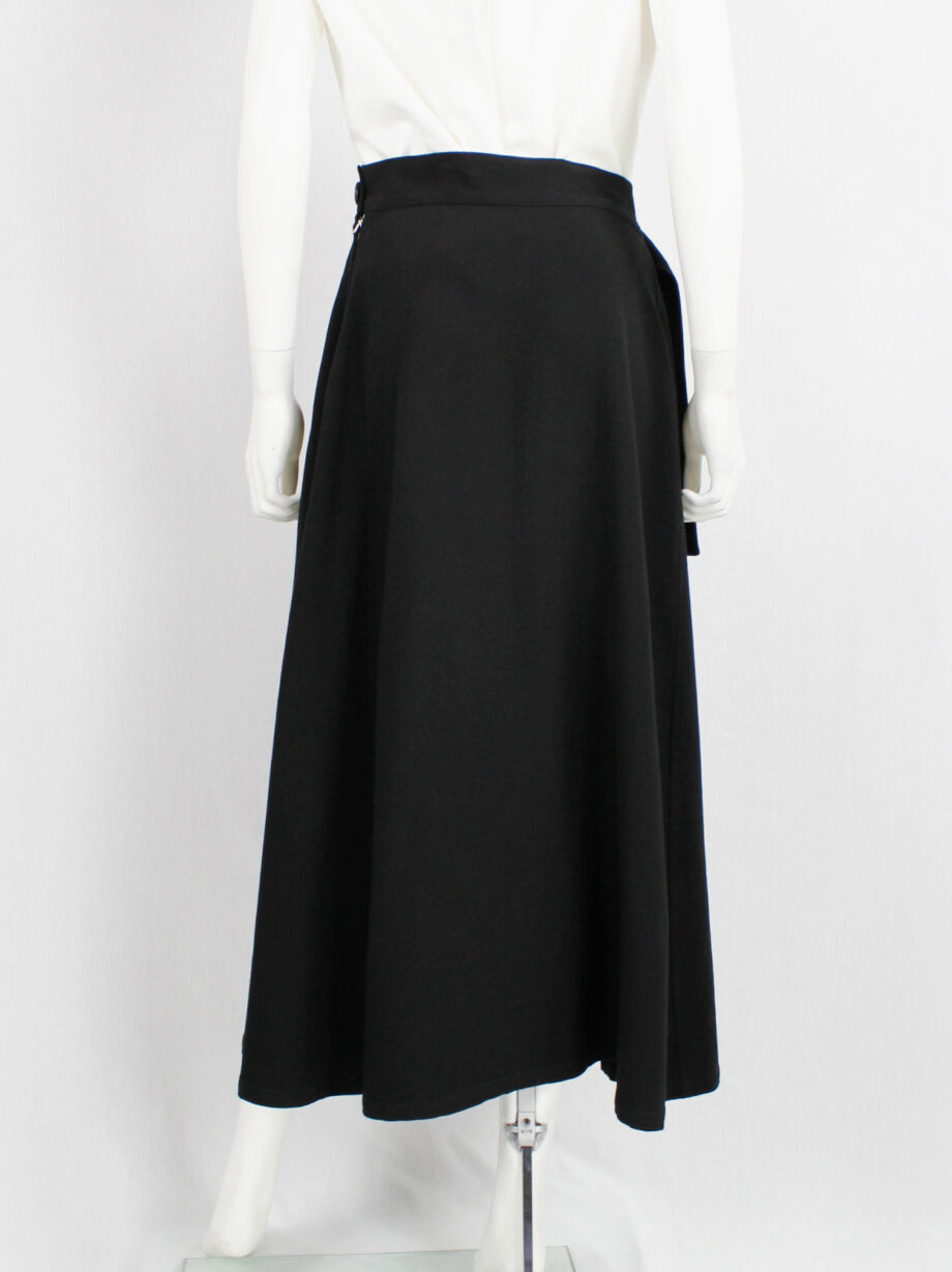ys Yohji Yamamoto black cut out skirt with side drape and belt (7)
