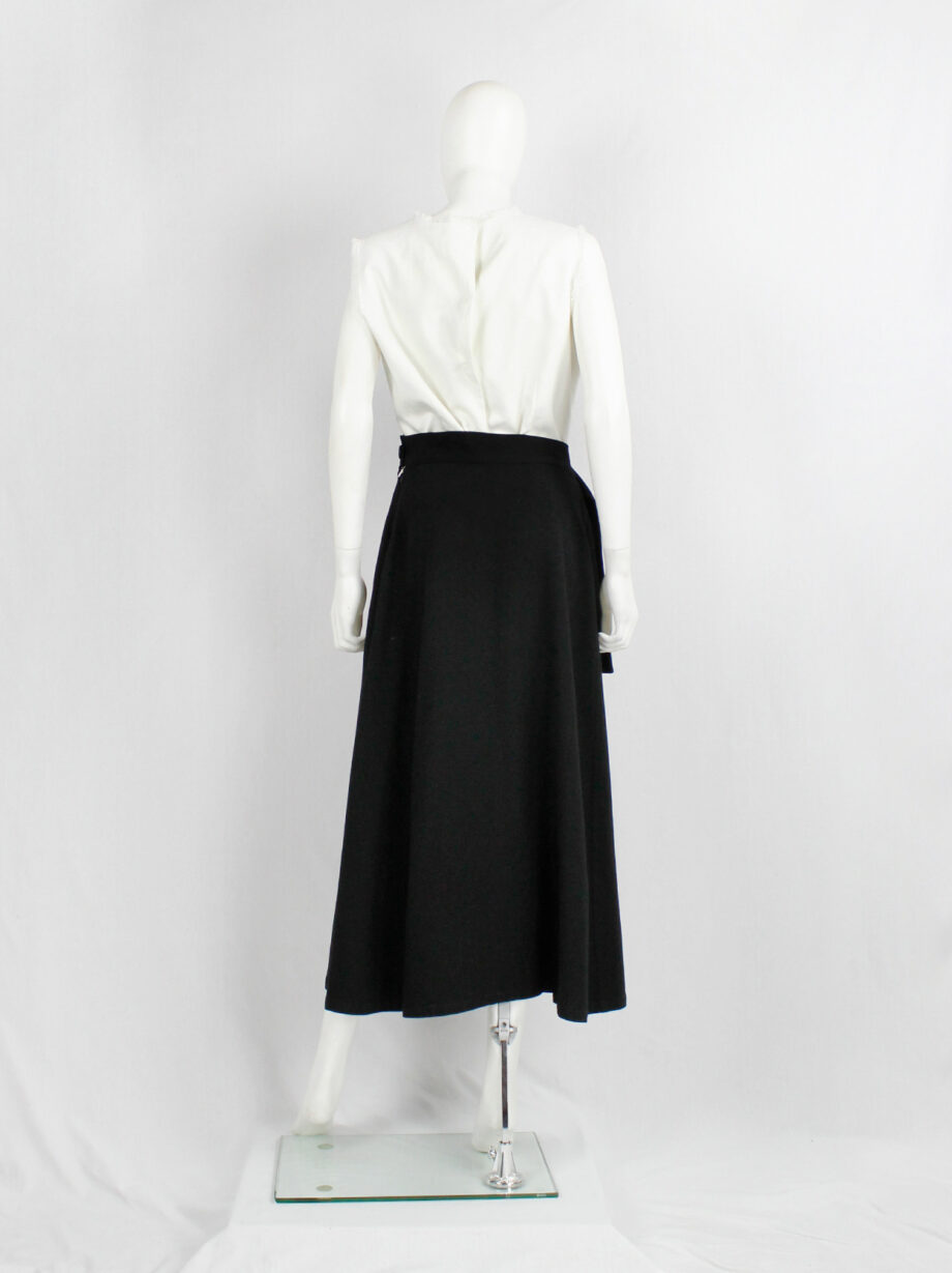 ys Yohji Yamamoto black cut out skirt with side drape and belt (8)