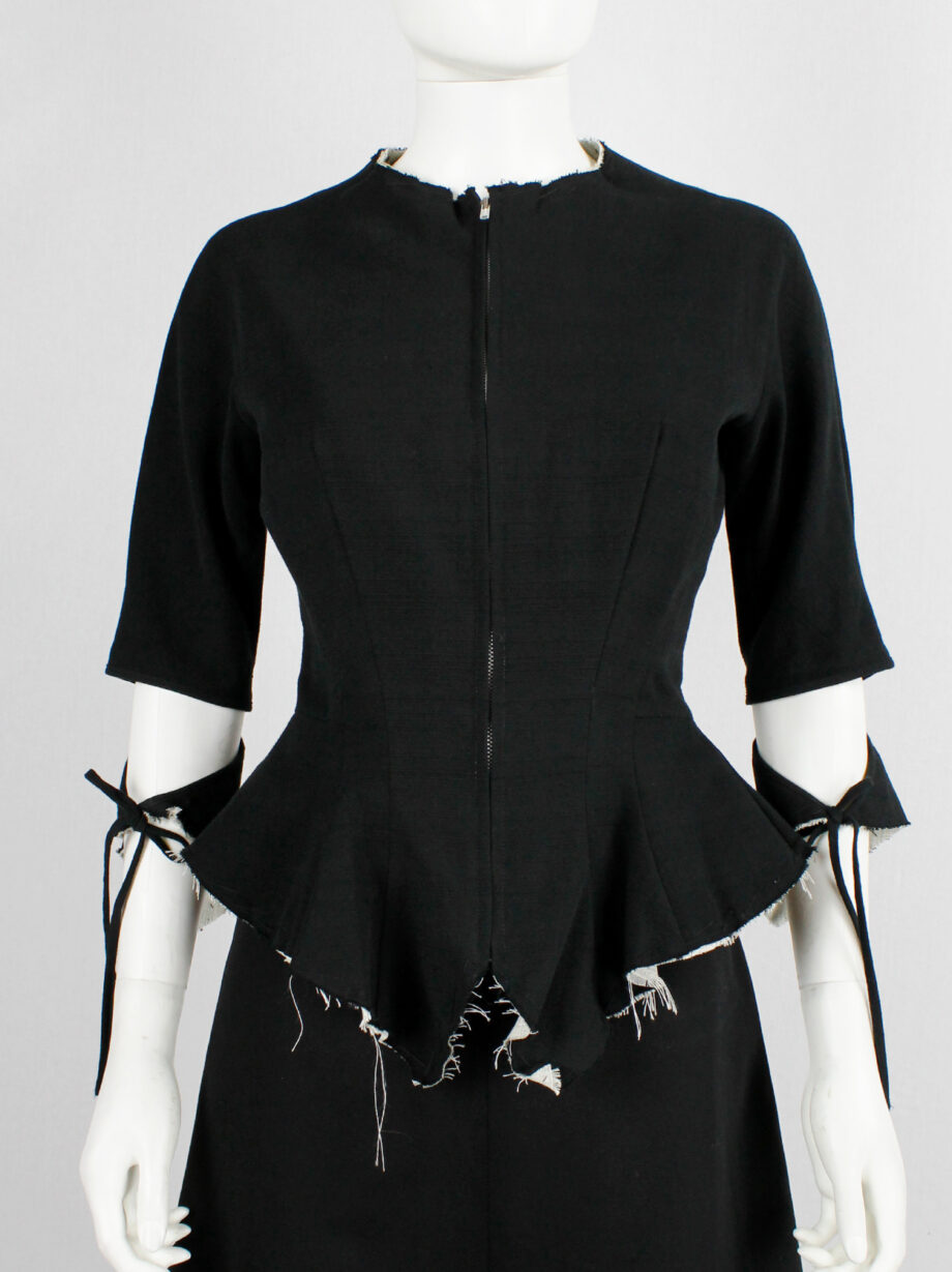 Yohji Yamamoto black peplum jacket with white frayed trims and cut out sleeves spring 2000 (19)