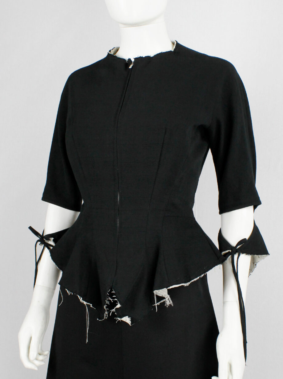 Yohji Yamamoto black peplum jacket with white frayed trims and cut out sleeves spring 2000 (20)