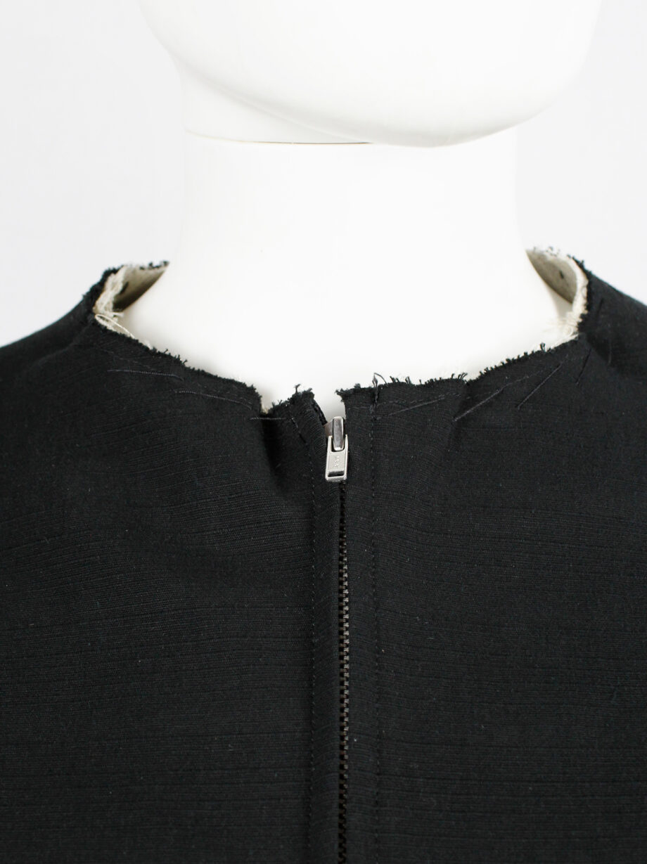 Yohji Yamamoto black peplum jacket with white frayed trims and cut out sleeves spring 2000 (21)