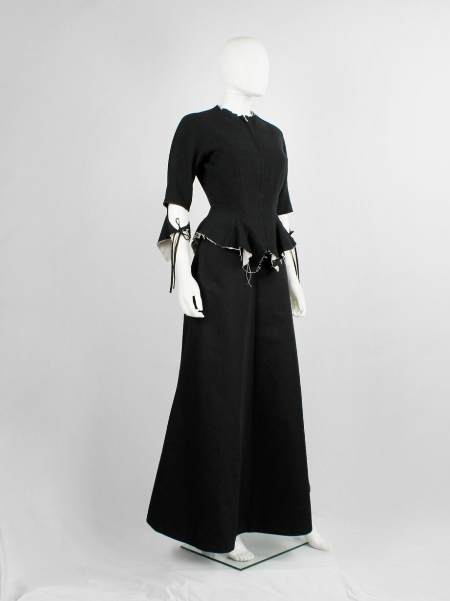 Yohji Yamamoto black peplum jacket with white frayed trims and cut out sleeves spring 2000 (25)