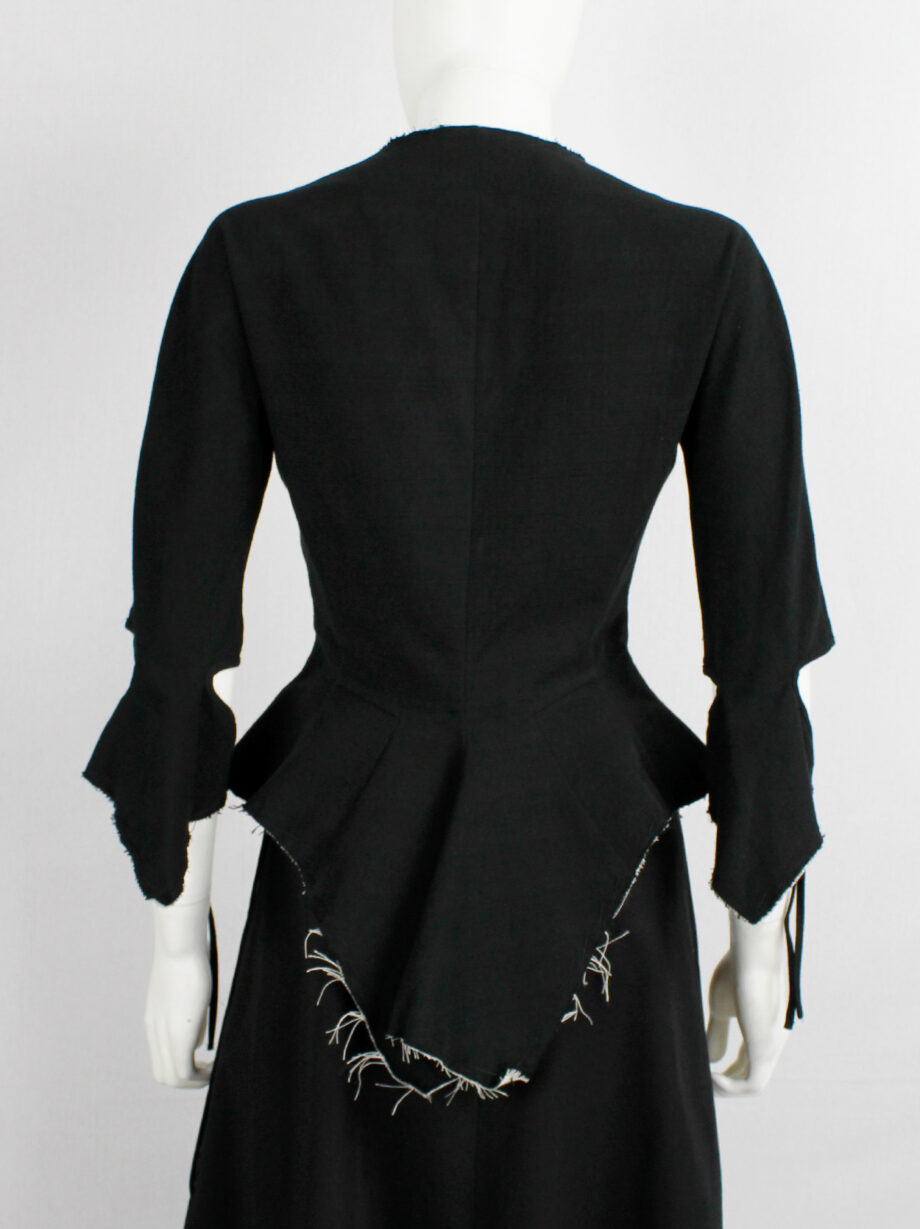 Yohji Yamamoto black peplum jacket with white frayed trims and cut out sleeves spring 2000 (27)