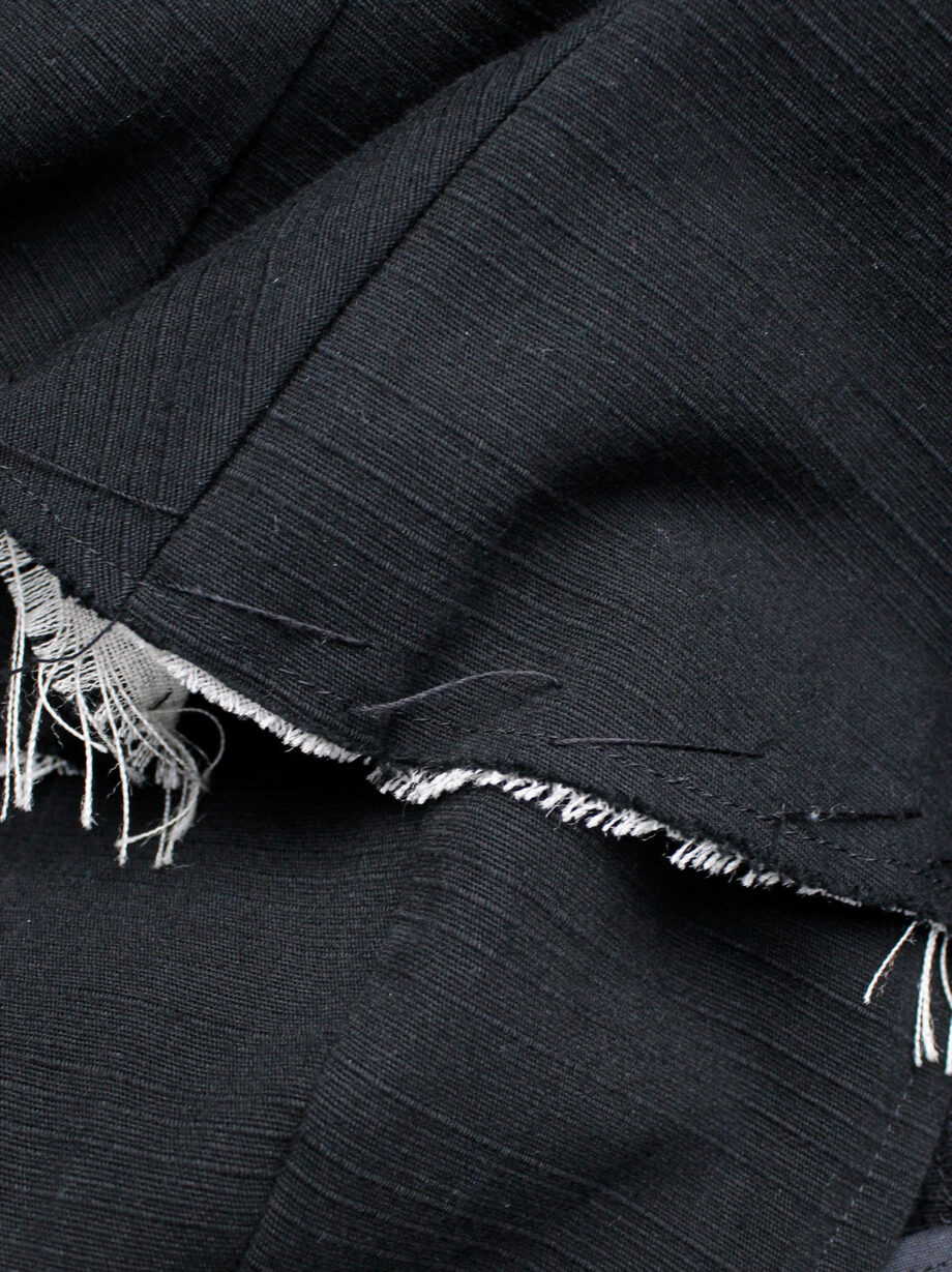 Yohji Yamamoto black peplum jacket with white frayed trims and cut out sleeves spring 2000 (31)