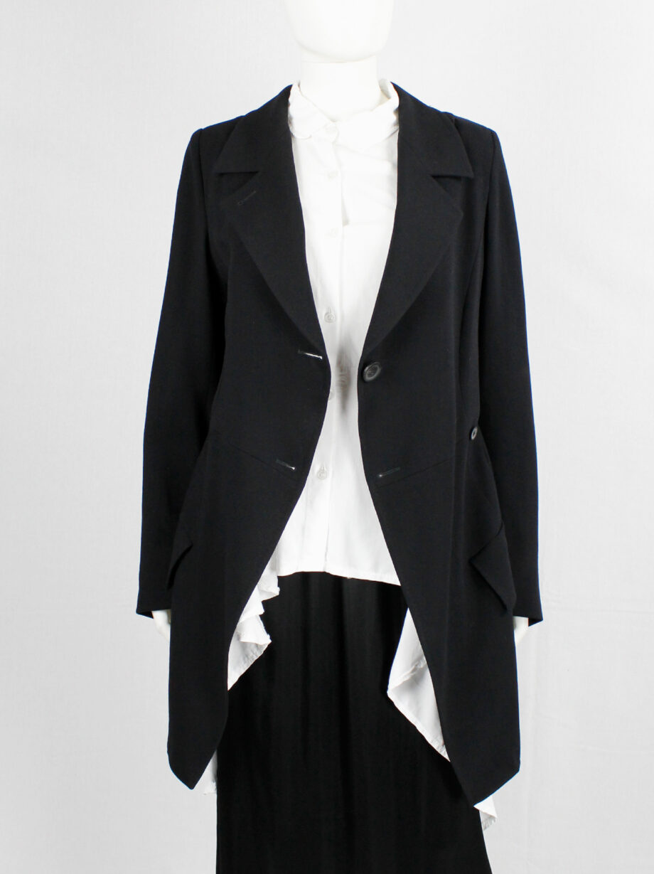 archive Ann Demeulemeester black asymmetrically wrapped cutaway blazer 1990s (1)