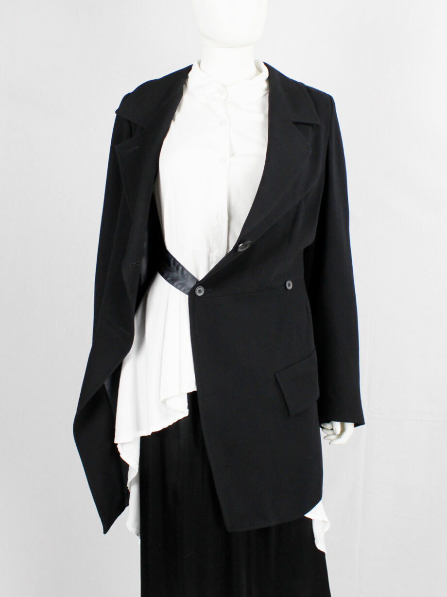 archive Ann Demeulemeester black asymmetrically wrapped cutaway blazer 1990s (11)