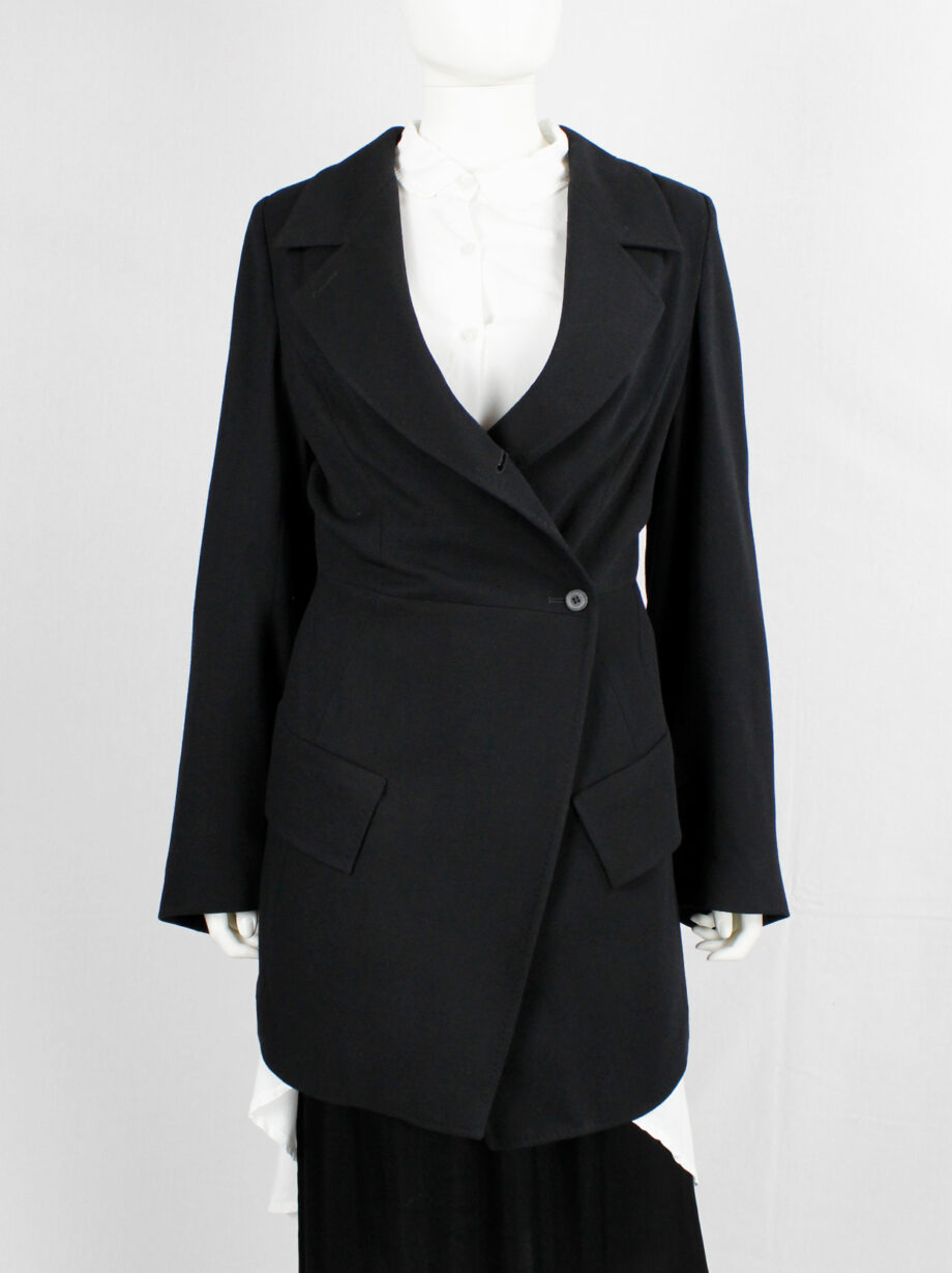 archive Ann Demeulemeester black asymmetrically wrapped cutaway blazer 1990s (12)