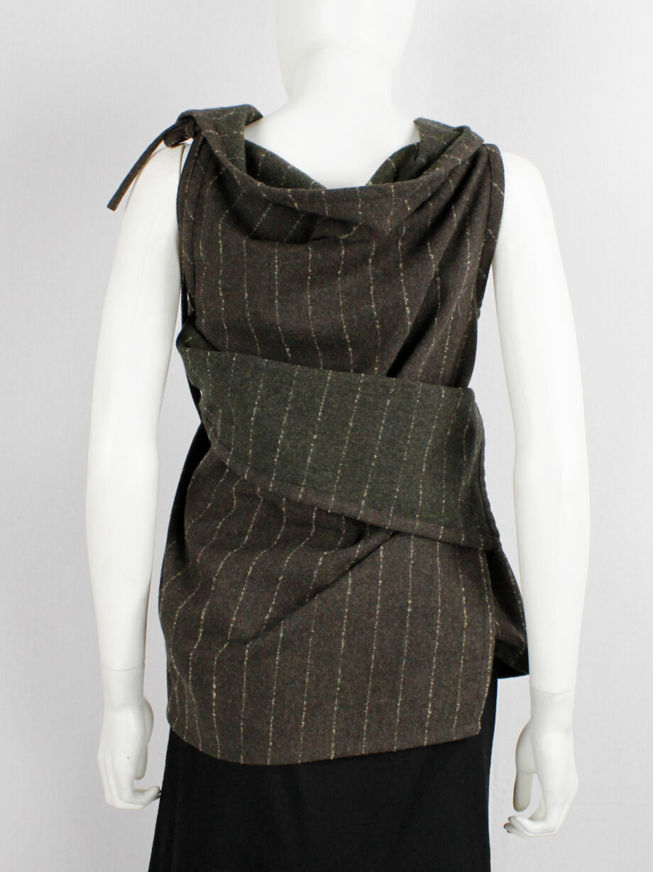vintage Ann Demeulemeester brown pinstripe wrapped and tied wool top fall 1999 (1)
