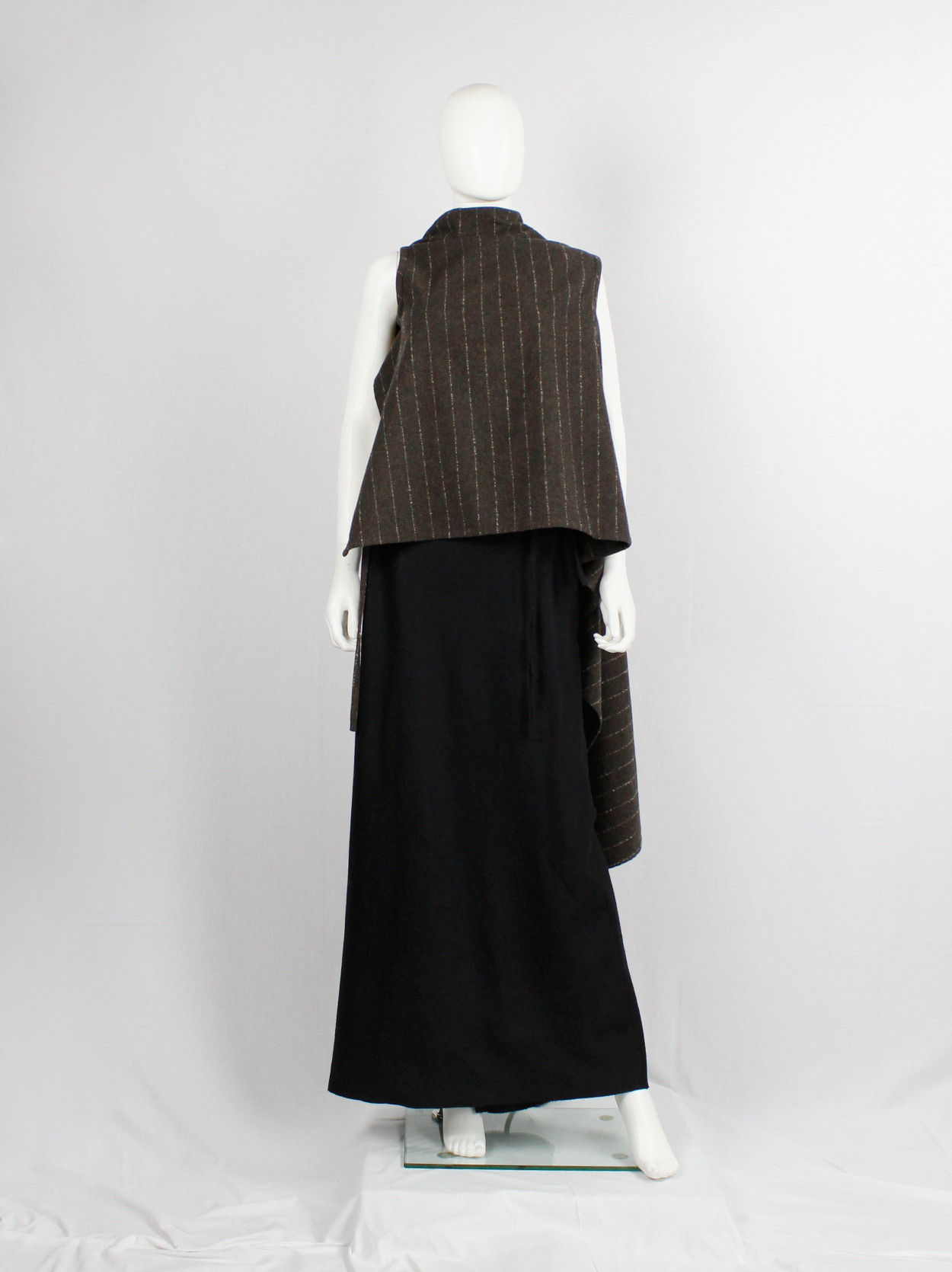 Ann Demeulemeester brown pinstripe wrapped and tied wool top — fall ...