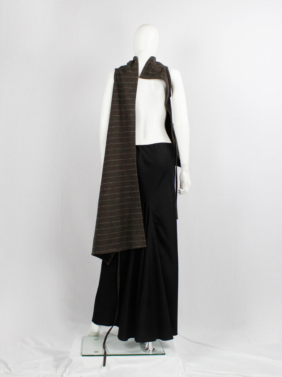 vintage Ann Demeulemeester brown pinstripe wrapped and tied wool top fall 1999 (12)