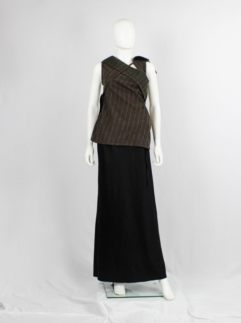 vintage Ann Demeulemeester brown pinstripe wrapped and tied wool top fall 1999 (13)