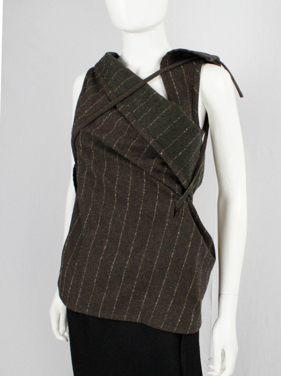 vintage Ann Demeulemeester brown pinstripe wrapped and tied wool top fall 1999 (15)