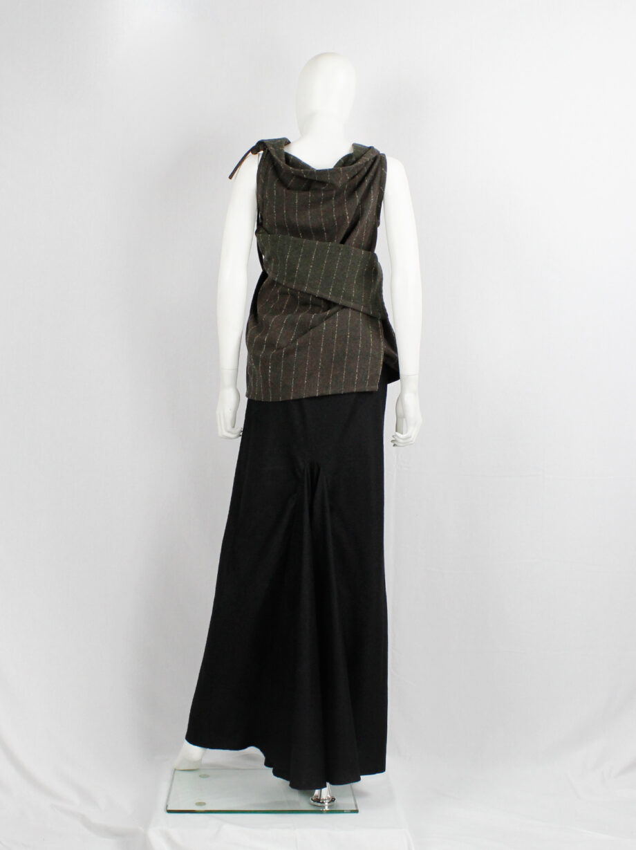 vintage Ann Demeulemeester brown pinstripe wrapped and tied wool top fall 1999 (2)