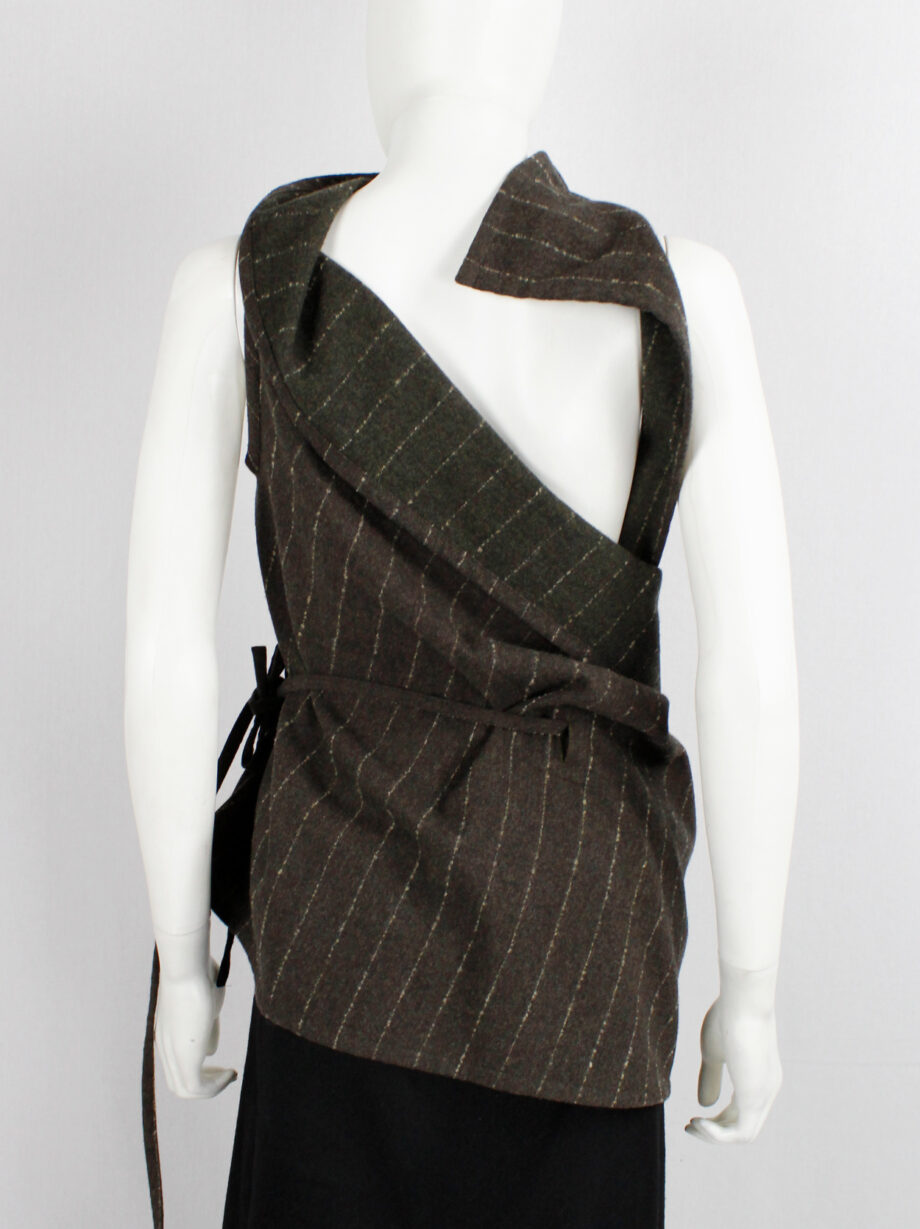 vintage Ann Demeulemeester brown pinstripe wrapped and tied wool top fall 1999 (6)