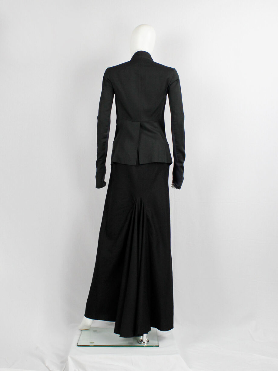 vintage Rick Owens black one button blazer with minimalist neckline and extra long sleeves (1)