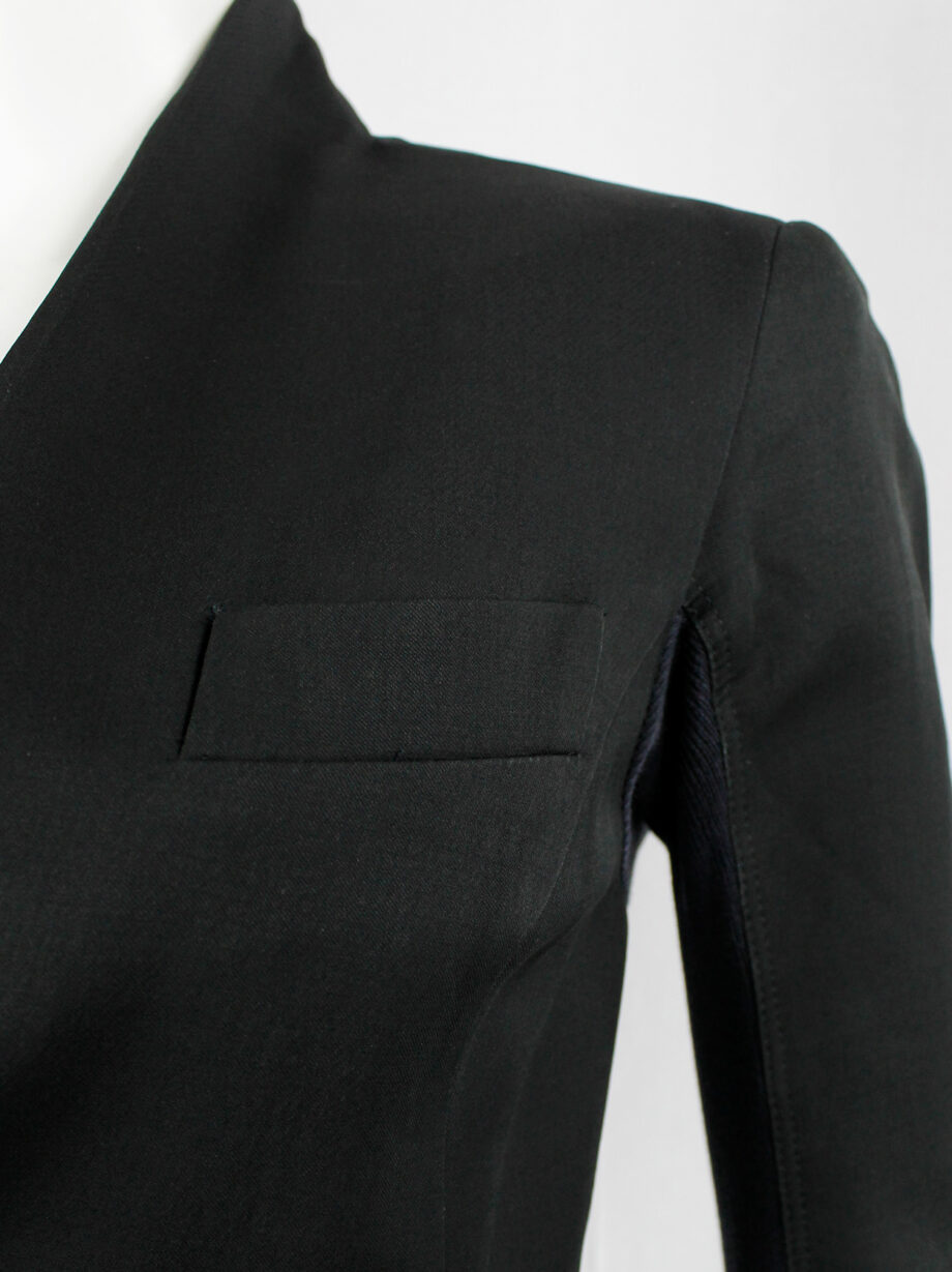 vintage Rick Owens black one button blazer with minimalist neckline and extra long sleeves (13)
