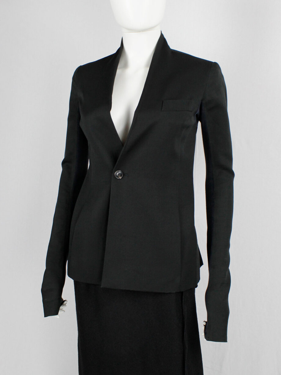vintage Rick Owens black one button blazer with minimalist neckline and extra long sleeves (15)
