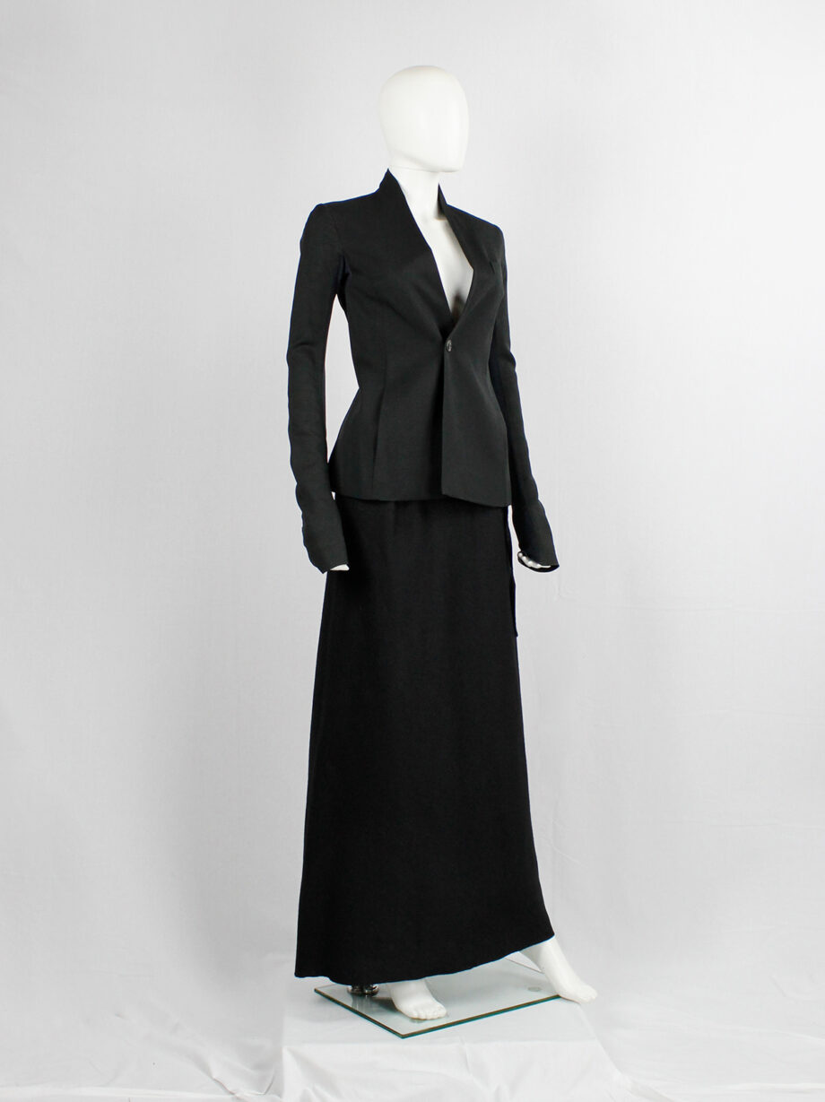 vintage Rick Owens black one button blazer with minimalist neckline and extra long sleeves (17)