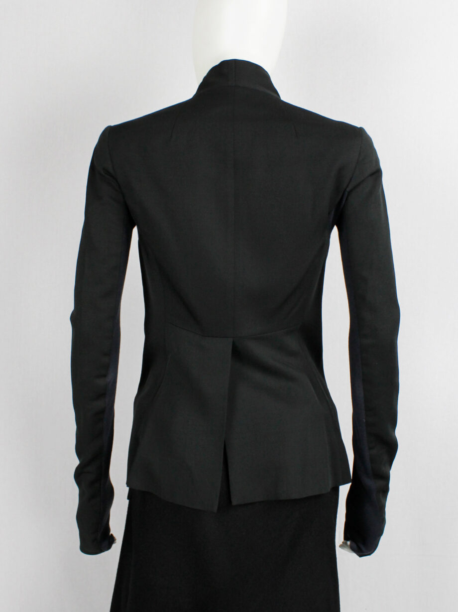 vintage Rick Owens black one button blazer with minimalist neckline and extra long sleeves (19)