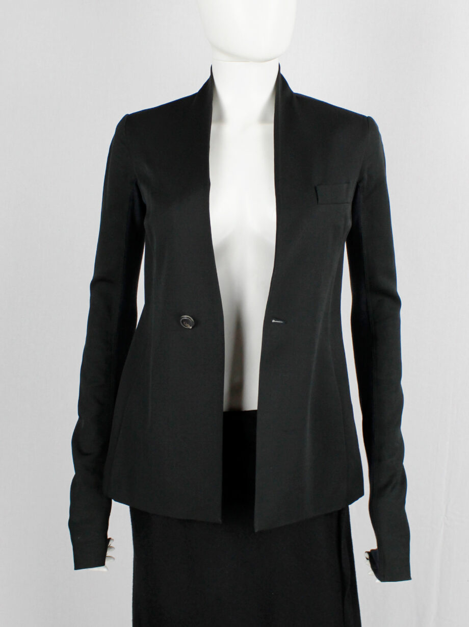vintage Rick Owens black one button blazer with minimalist neckline and extra long sleeves (2)