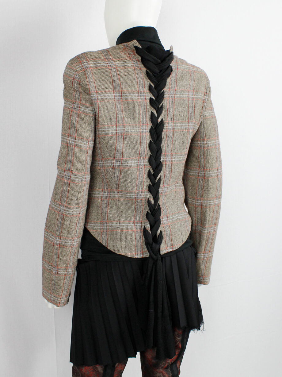 vintage a f Vandevorst tartan corset jacket with braided pantyhose along the back runway fall 2000 (21)