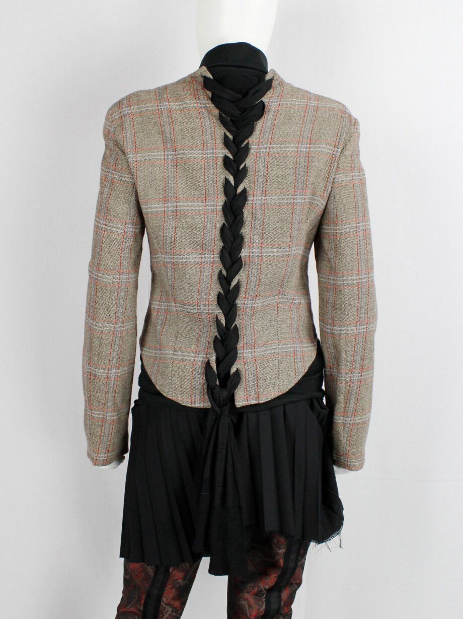 vintage a f Vandevorst tartan corset jacket with braided pantyhose along the back runway fall 2000 (24)