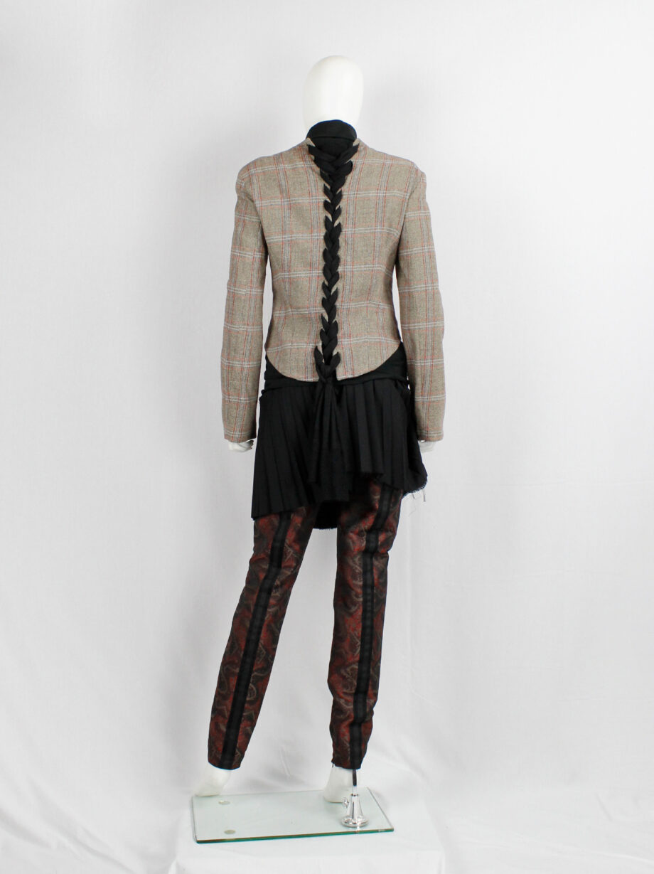 vintage a f Vandevorst tartan corset jacket with braided pantyhose along the back runway fall 2000 (25)