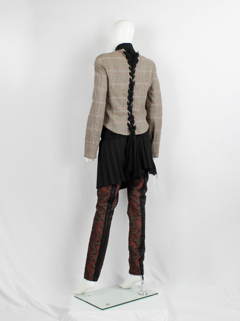 vintage a f Vandevorst tartan corset jacket with braided pantyhose along the back runway fall 2000 (26)