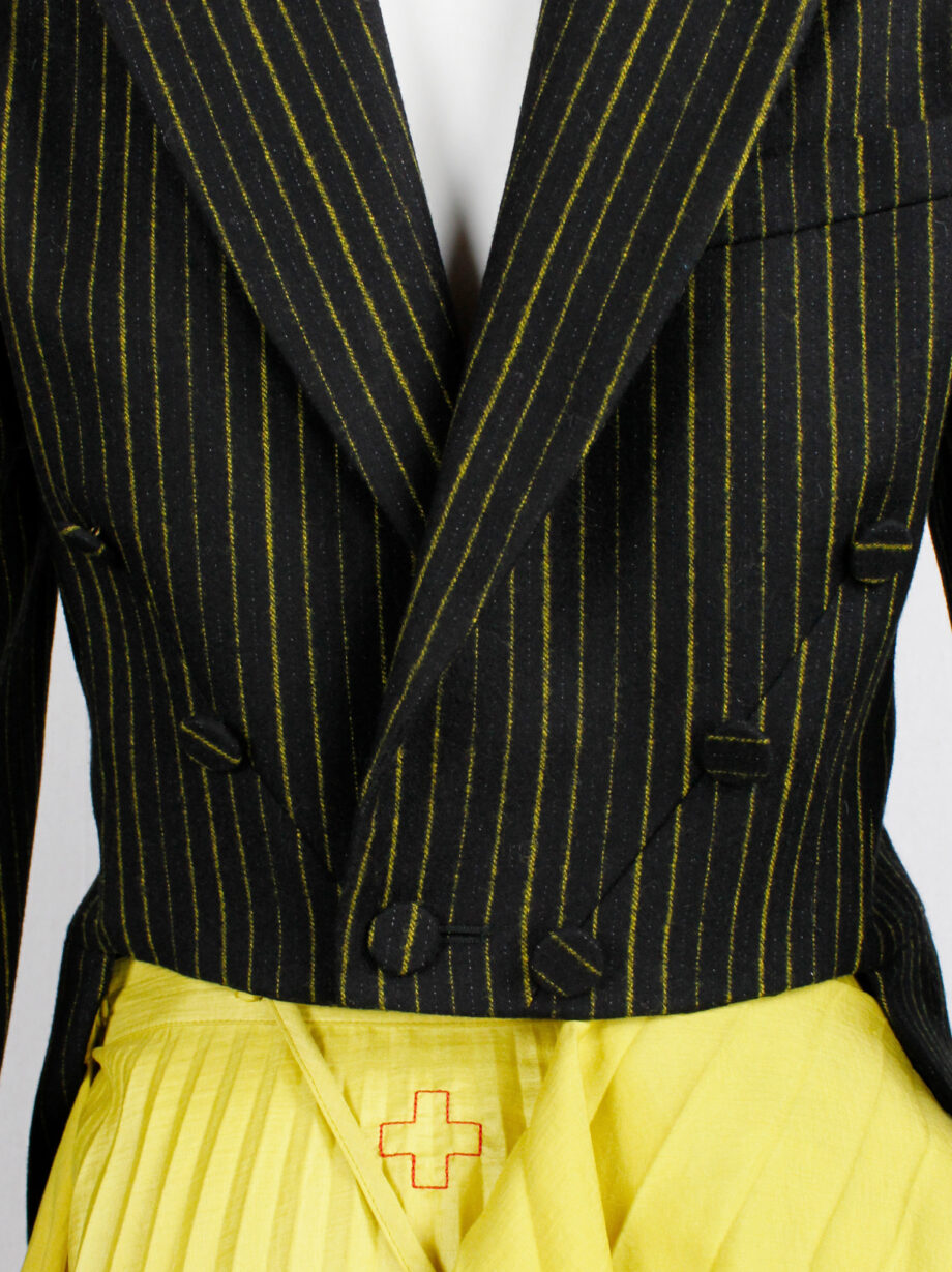 vintage af Vandevorst black long tailcoat with yellow pinstripes worn backwards fall 2002 (1)