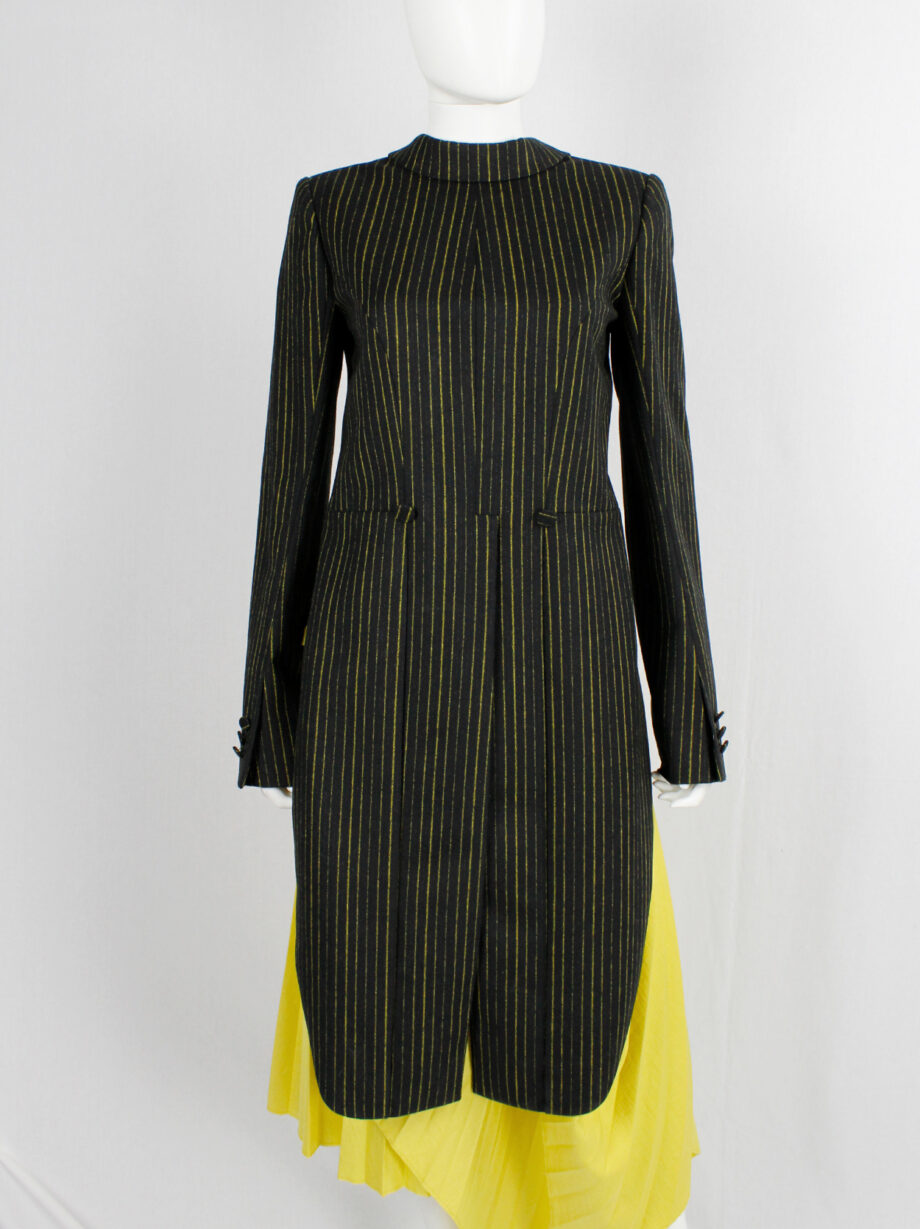 vintage af Vandevorst black long tailcoat with yellow pinstripes worn backwards fall 2002 (12)