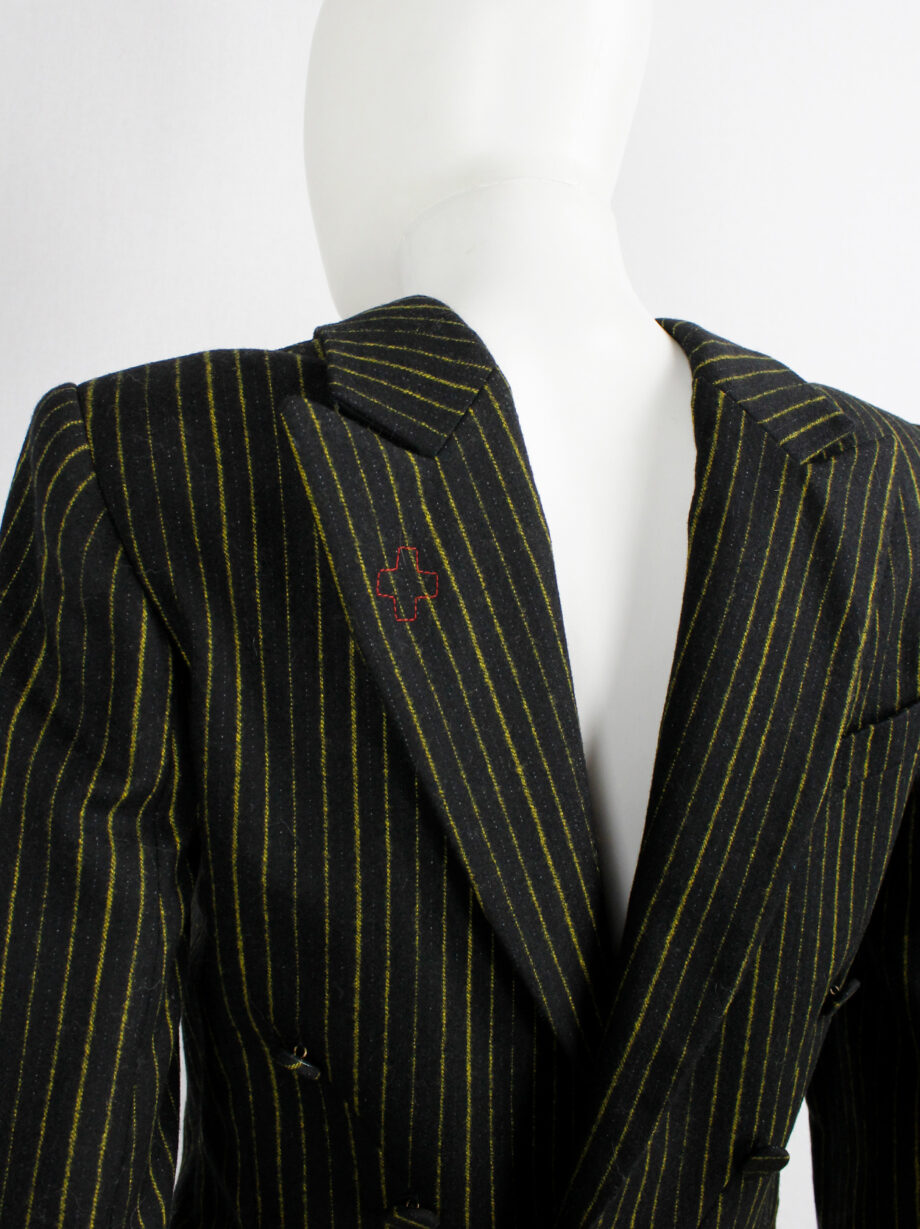 vintage af Vandevorst black long tailcoat with yellow pinstripes worn backwards fall 2002 (18)