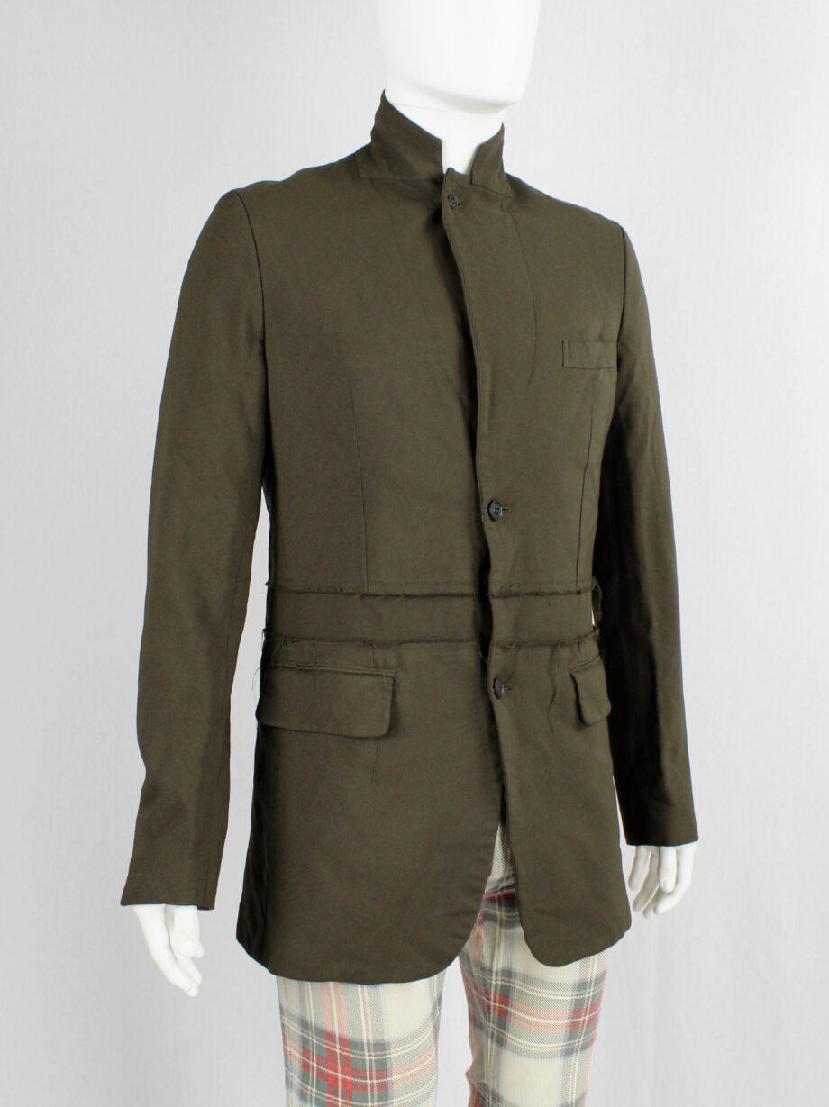 Comme des Garcons Homme Deux khaki blazer with torn waist and panel insert 2018 (17)