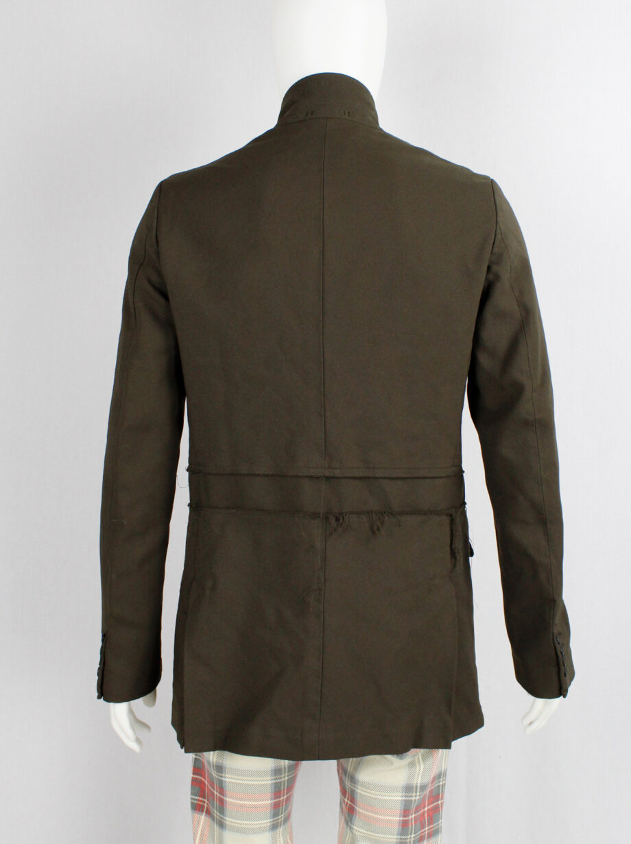 Comme des Garcons Homme Deux khaki blazer with torn waist and panel insert 2018 (4)