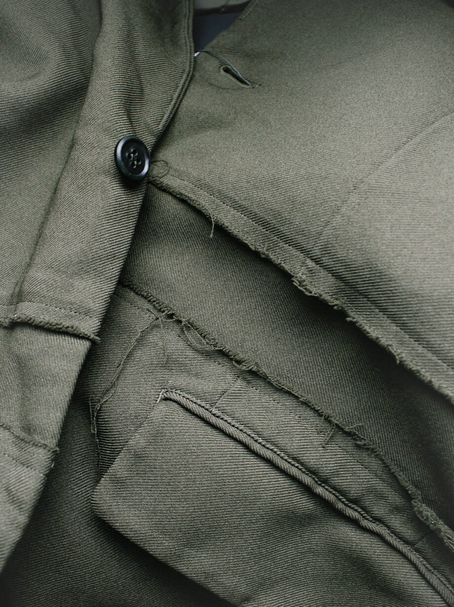 Comme des Garcons Homme Deux khaki blazer with torn waist and panel insert 2018 (6)