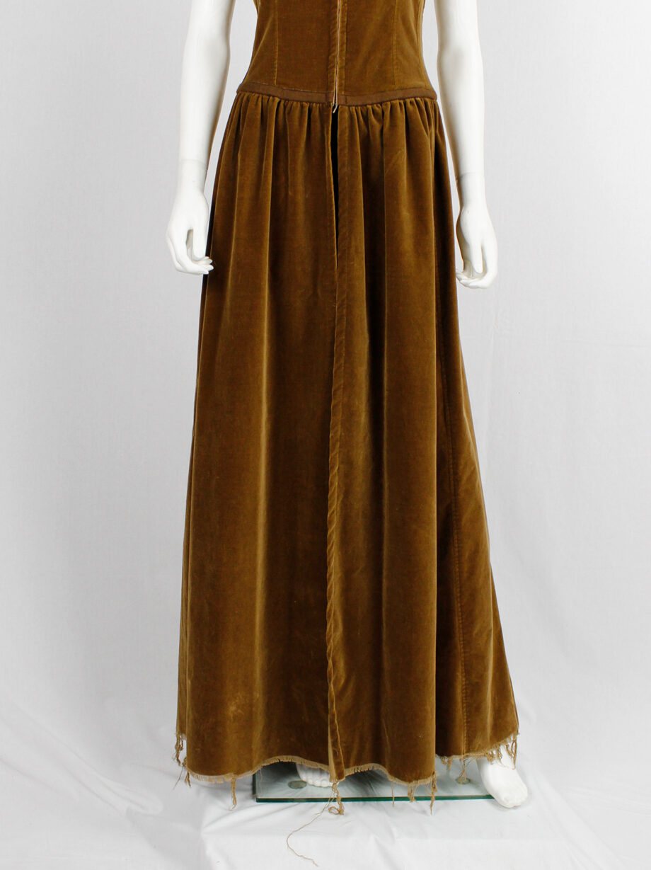Dries Van Noten brown velvet dress with corset hooks and open skirt fall 1999 (5)