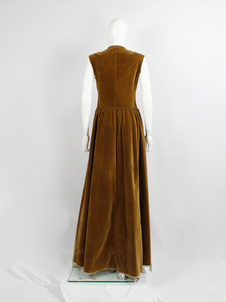 Dries Van Noten brown velvet dress with corset hooks and open skirt fall 1999 (8)