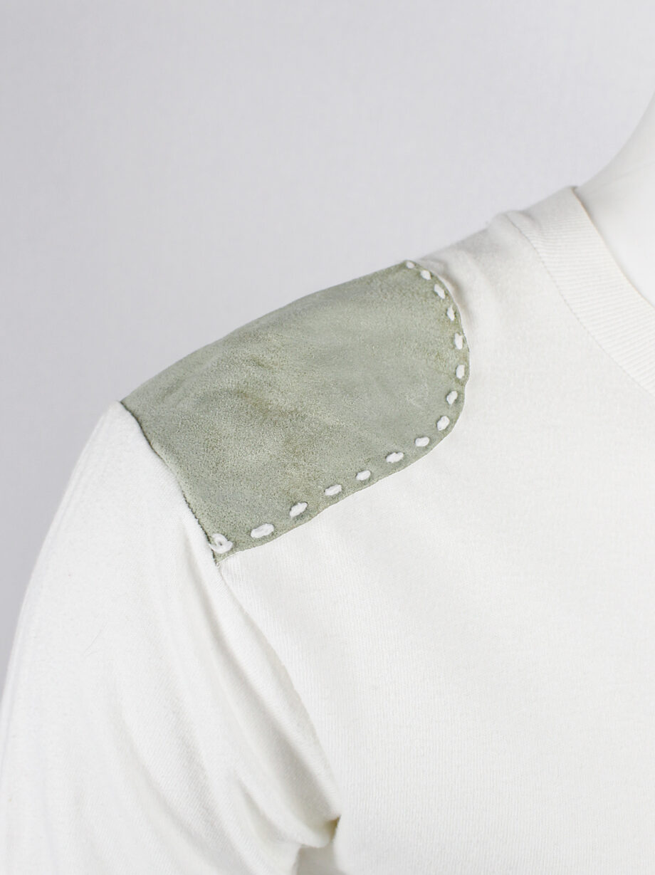 Maison Martin Margiela artisanal white jumper with leather shoulder patches 1999 2004 (5)