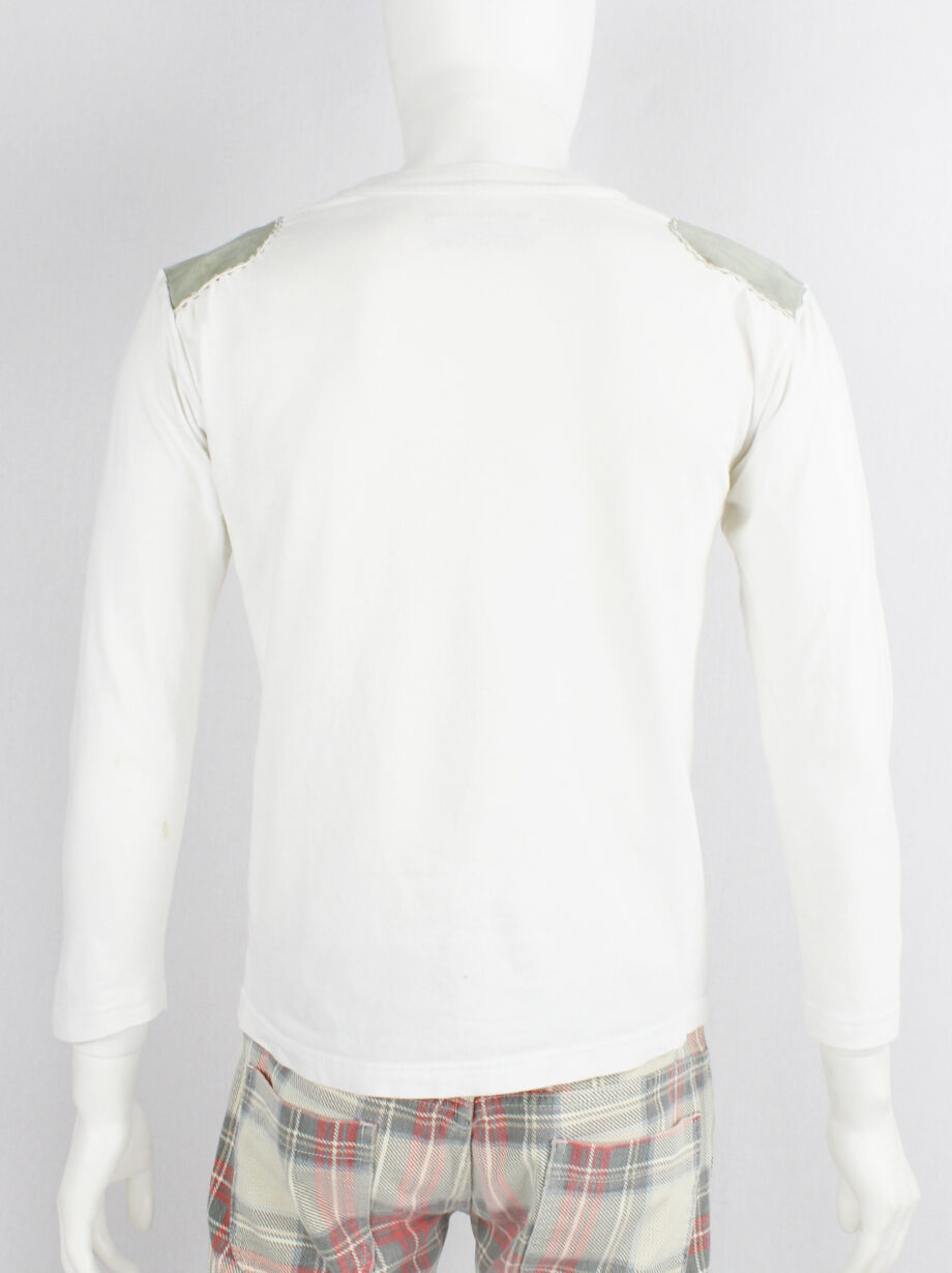 Maison Martin Margiela artisanal white jumper with leather shoulder patches 1999 2004 (6)
