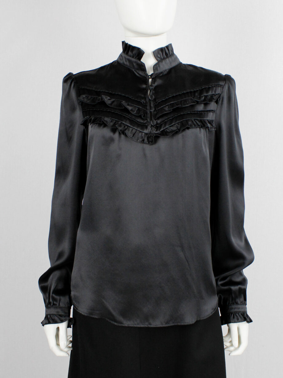 Veronique Branquinho for 3 Suisses black satin Edwardian blouse with frills fall 2009 (7)