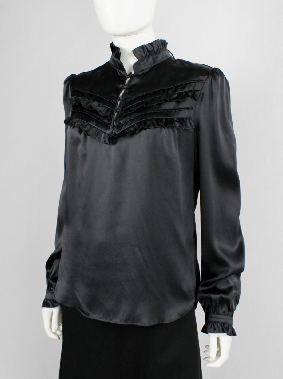 Veronique Branquinho for 3 Suisses black satin Edwardian blouse with frills fall 2009 (8)