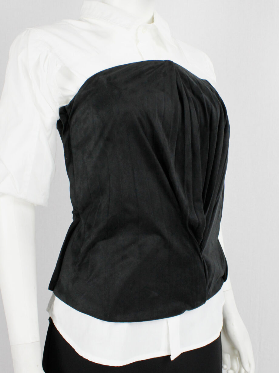 af Vandevorst black faux suede pleated bustier with draped back layers fall 2011 (2)
