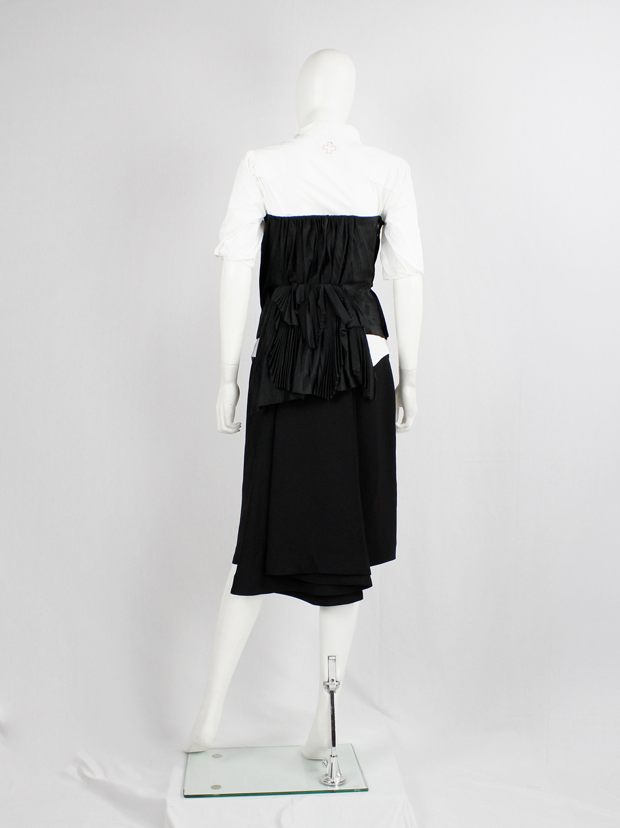 A.F. Vandevorst black faux suede pleated bustier with draped back ...