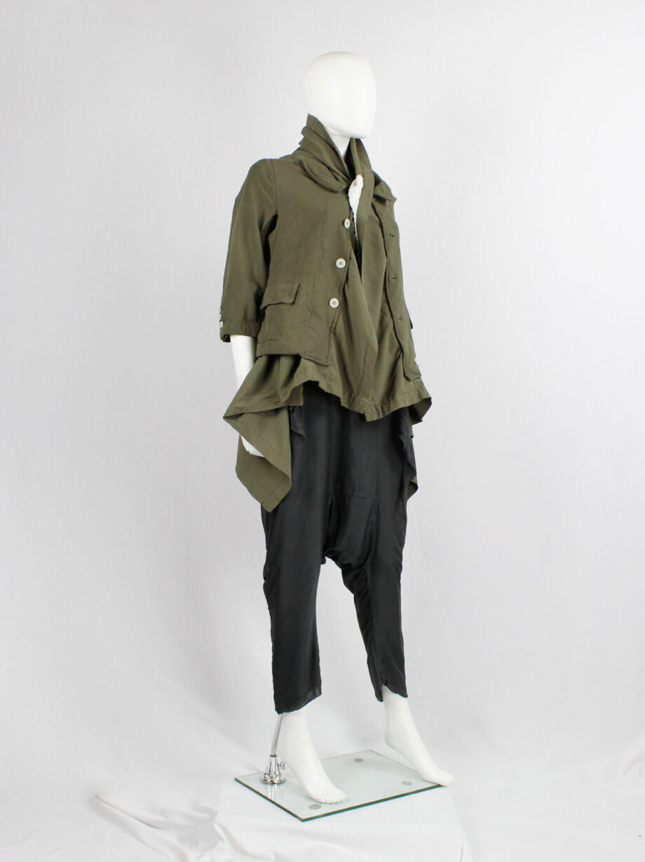 vintage Comme des Garcons khaki green blazer fused with a long draped underlayer fall 2009 (1)