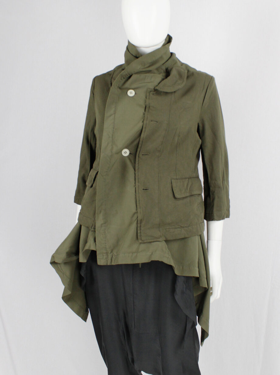 vintage Comme des Garcons khaki green blazer fused with a long draped underlayer fall 2009 (10)