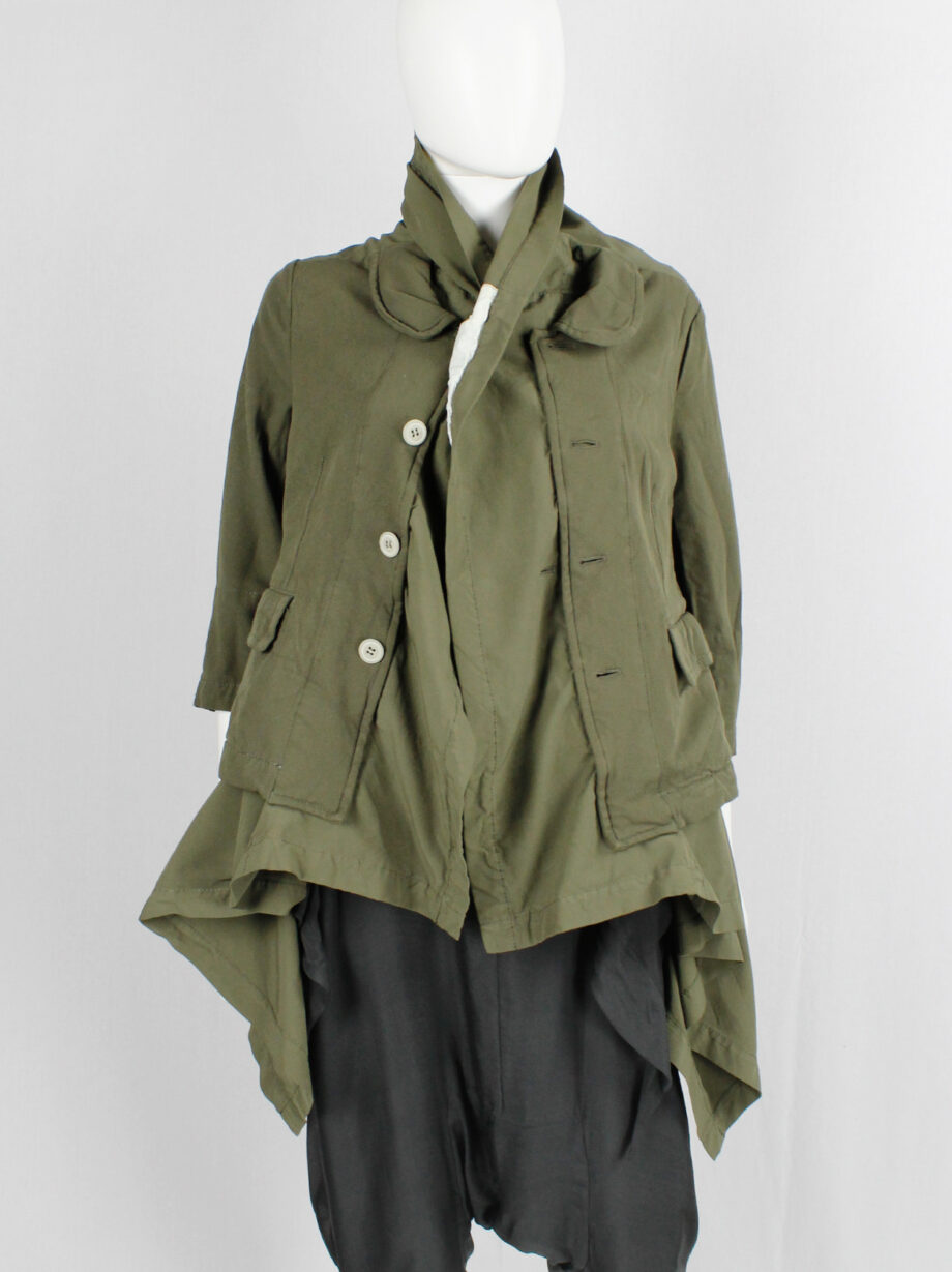 vintage Comme des Garcons khaki green blazer fused with a long draped underlayer fall 2009 (18)